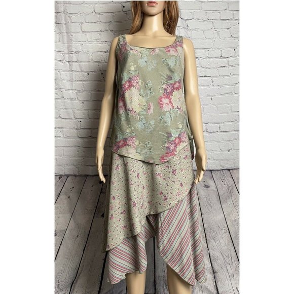 New Jacqueline Riu Layered Dress Viscose Size M Olive Color - Picture 1 of 11